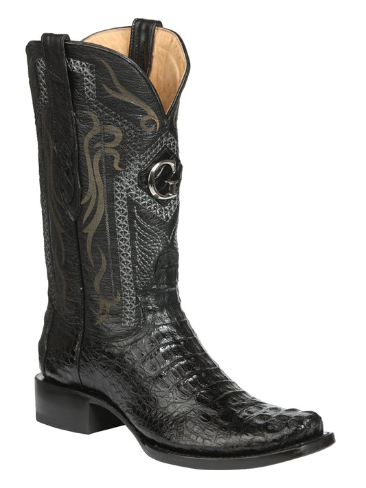 El General Men's Exotic Caiman Hornback Cowboy Boots - Black 45521