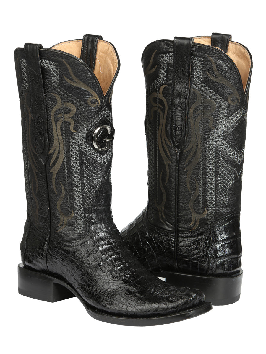 El General Men's Exotic Caiman Hornback Cowboy Boots - Black 45521