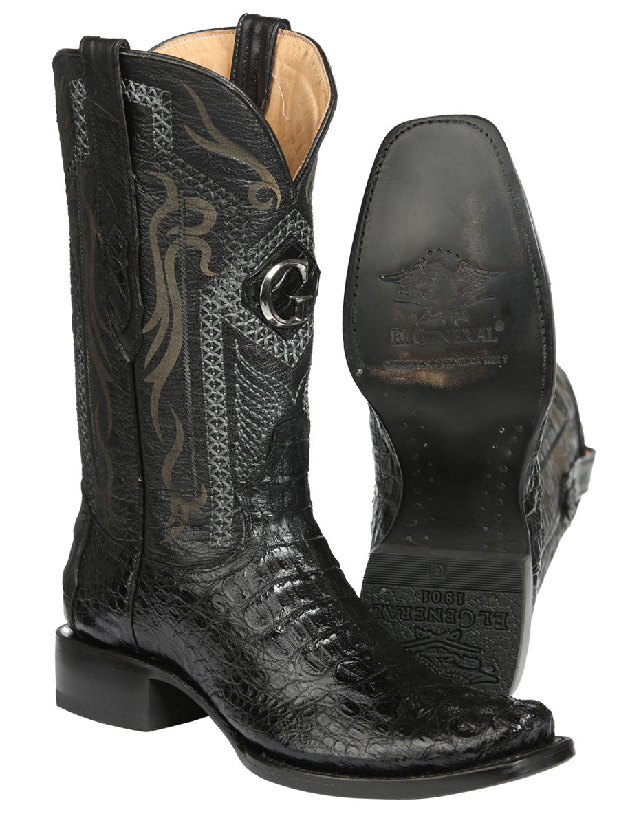 El General Men's Exotic Caiman Hornback Cowboy Boots - Black 45521