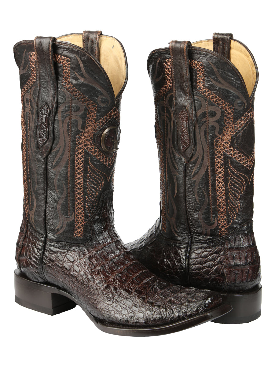 El General Men's Exotic Caiman Horbback Cowboy Boots - Brown 45522