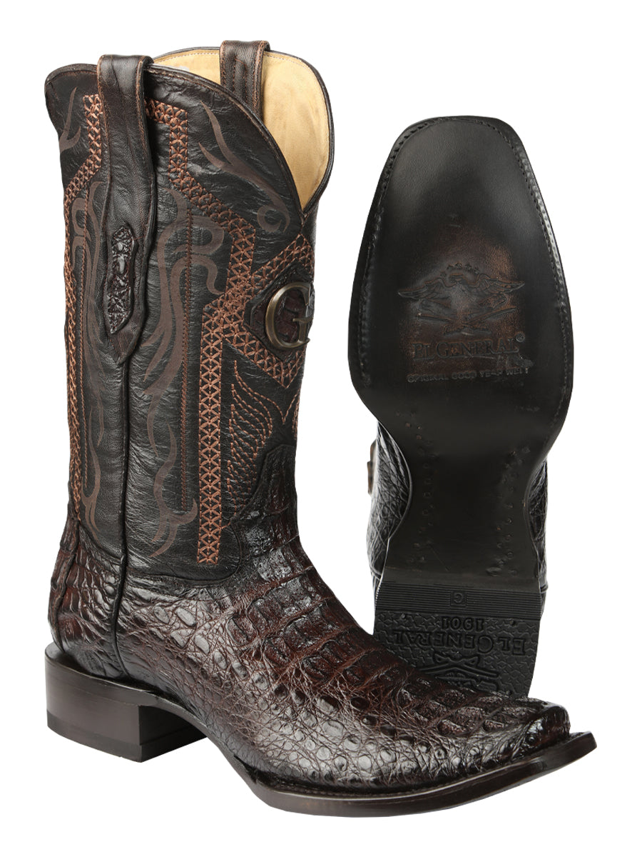 El General Men's Exotic Caiman Horbback Cowboy Boots - Brown 45522