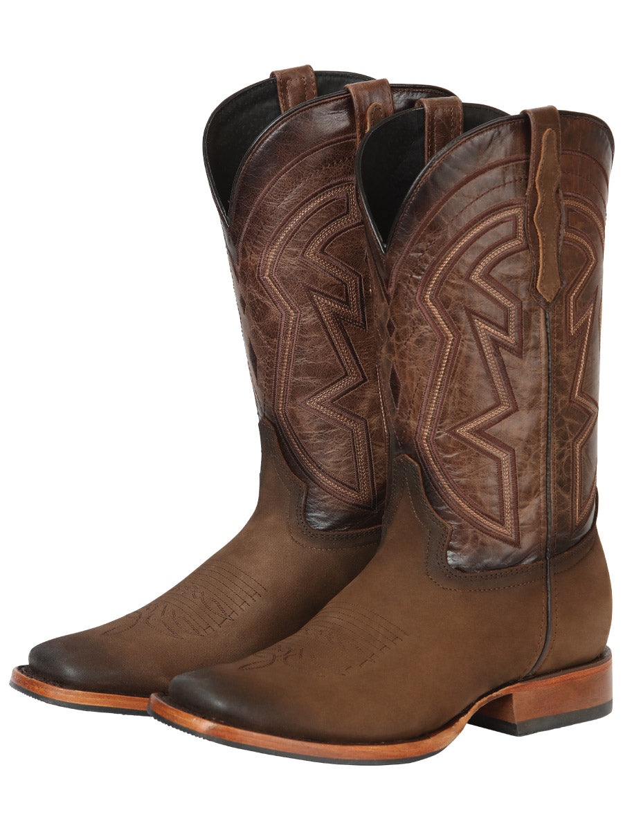 El General Men's Square Toe Cowboy Rodeo Boots - Nubuck Camel - 45568