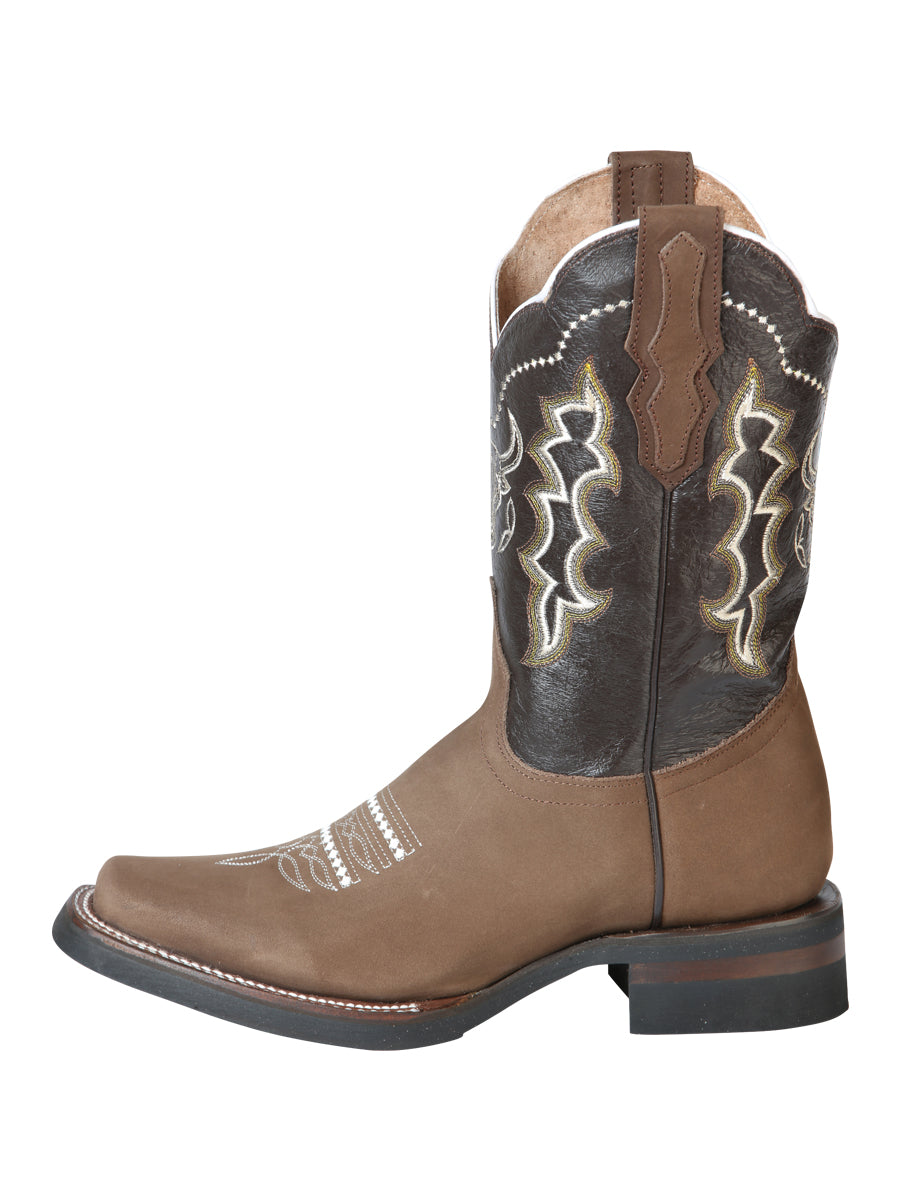 El General Men's Narrow Square Toe Cowboy Rodeo Boot - Nubuck Camel - 51113