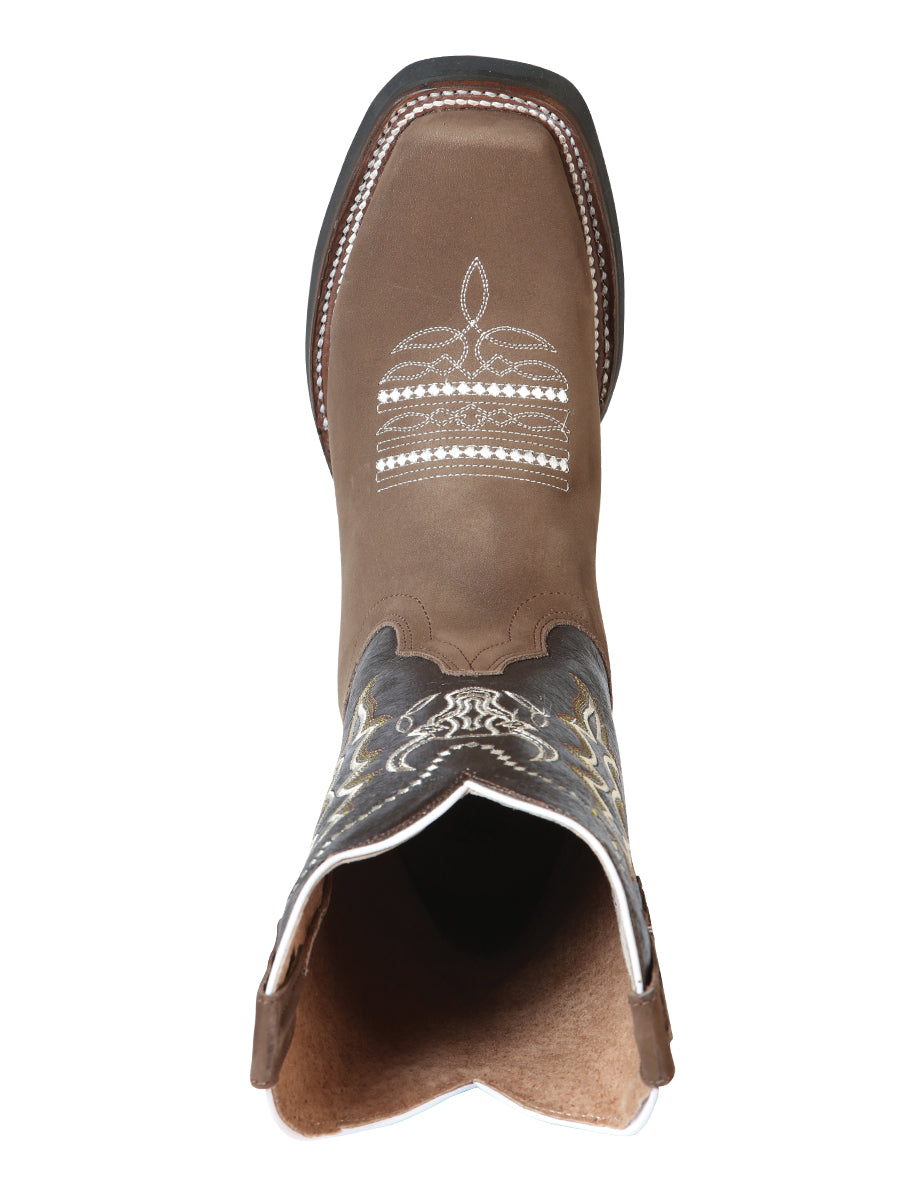 El General Men's Narrow Square Toe Cowboy Rodeo Boot - Nubuck Camel - 51113