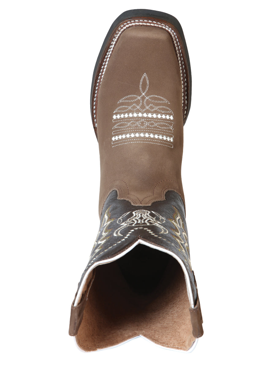 El General Men's Narrow Square Toe Cowboy Rodeo Boot - Nubuck Camel - 51113