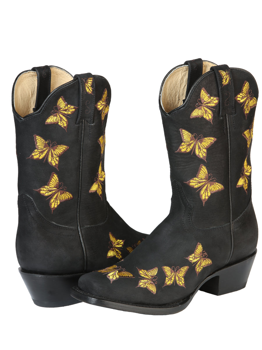 El General Women's Square Toe Cowboy Rodeo Boot - Nubuck Black 51220