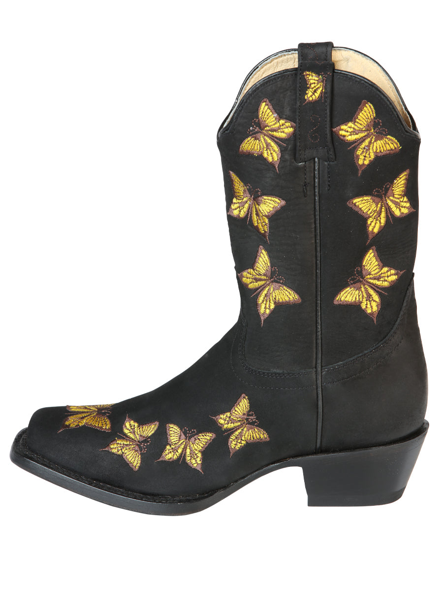 El General Women's Square Toe Cowboy Rodeo Boot - Nubuck Black 51220