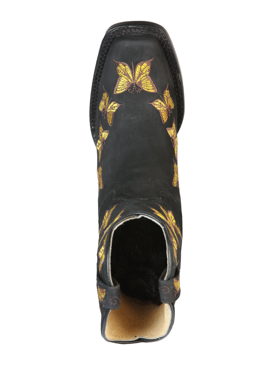 El General Women's Square Toe Cowboy Rodeo Boot - Nubuck Black 51220