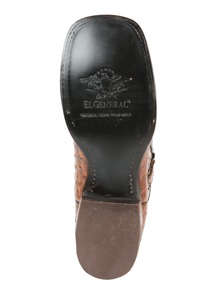 El General Men's Cowboy Rodeo Boot - 100% Leather - Printed Ostrich Shedron Brown 51239
