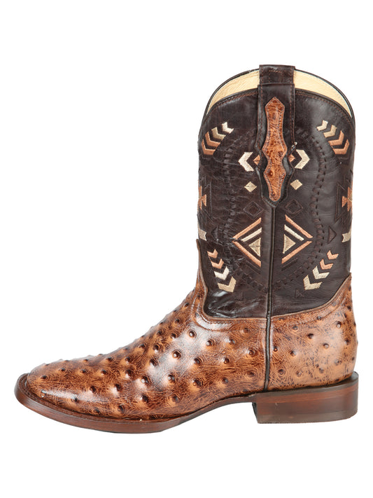 El General Men's Cowboy Rodeo Boot - 100% Leather - Printed Ostrich Shedron Brown 51239