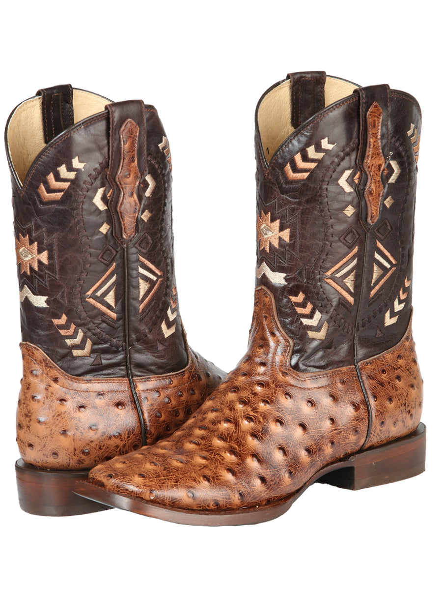 El General Men's Cowboy Rodeo Boot - 100% Leather - Printed Ostrich Shedron Brown 51239