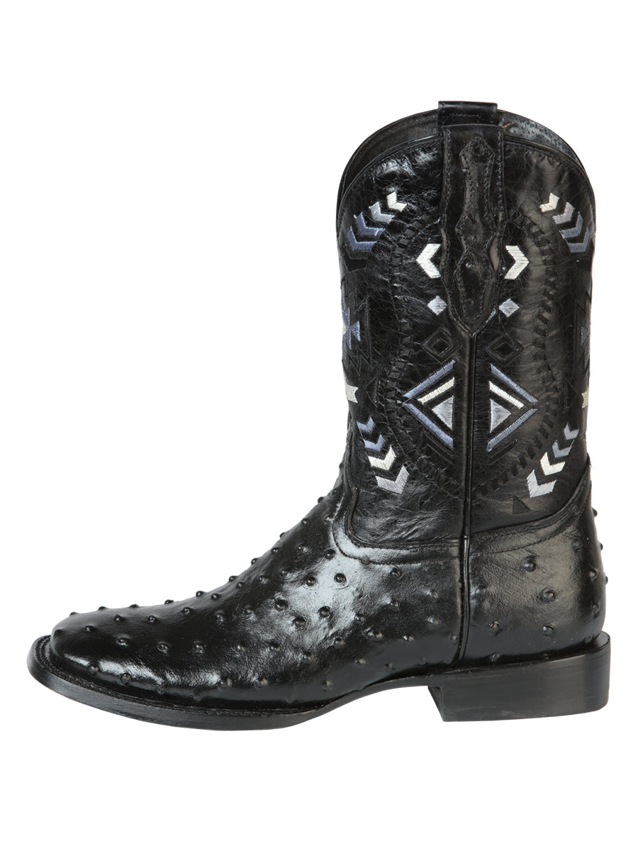 El General Men's Cowboy Rodeo Boot - 100% Leather Ostrich Print Black 51240