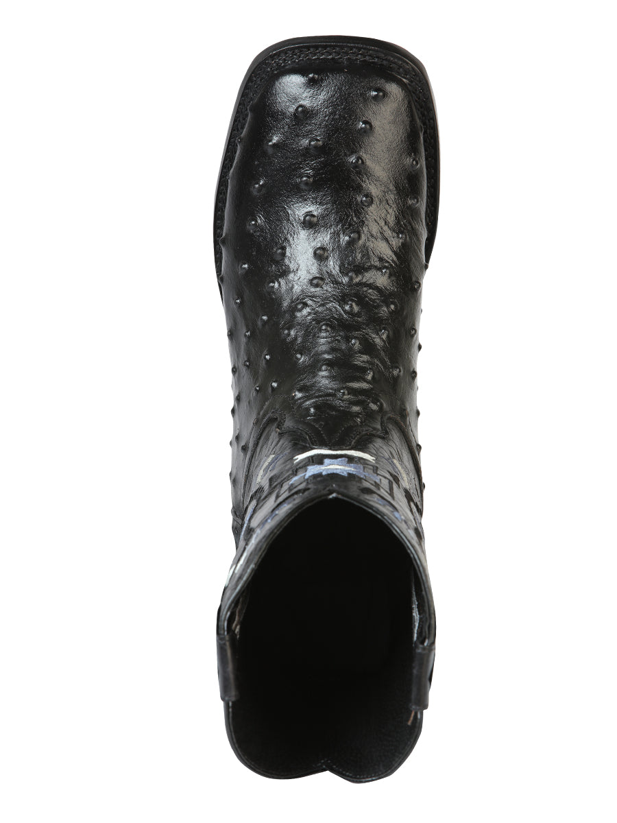 El General Men's Cowboy Rodeo Boot - 100% Leather Ostrich Print Black 51240