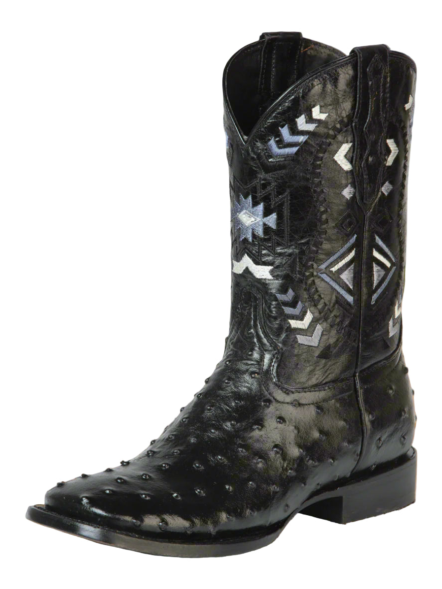 El General Men's Cowboy Rodeo Boot - 100% Leather Ostrich Print Black 51240