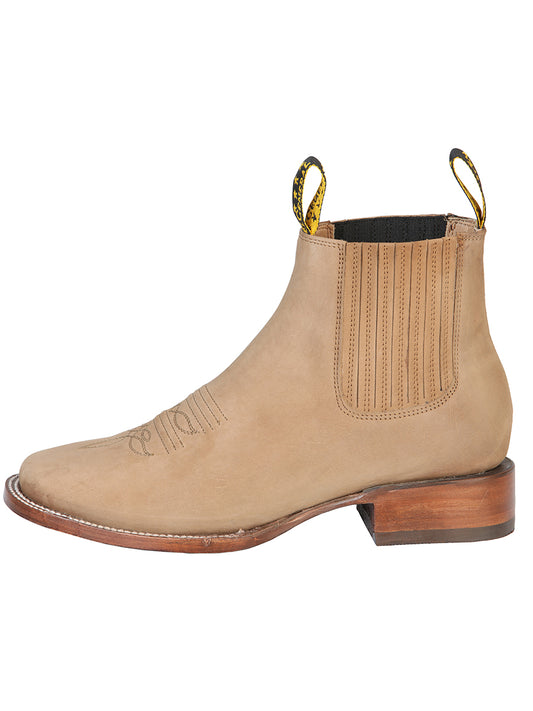 El General Square Toe Ankle Boot w/ embroidery -Botin Charro Cuadrado con Ringle - Nobuck Sand 126191