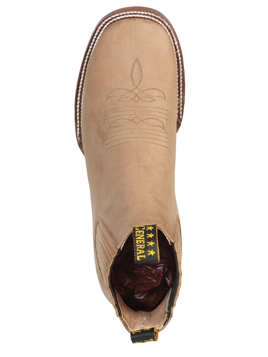 El General Square Toe Ankle Boot w/ embroidery -Botin Charro Cuadrado con Ringle - Nobuck Sand 126191