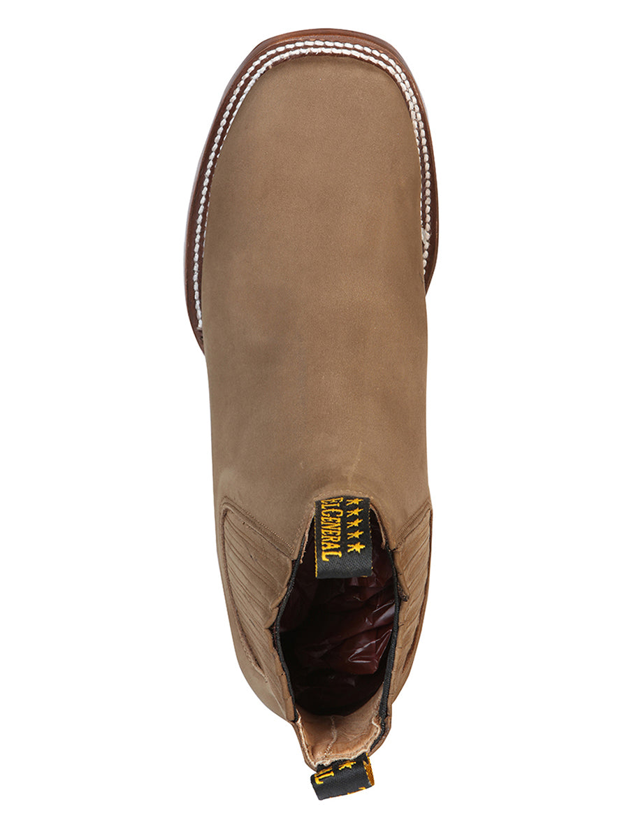 El General Square Toe Ankle Chelsea Boot w/o Embroidery- Botin Charro Cuadrado sin Ringle- Nobuck Brown 126192