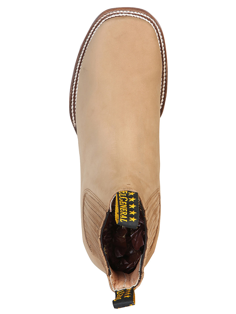 El General Square Toe Ankle Chelsea Boot - Botin Charro Cuadrado Sin Ringle - Nobuck Sand 126194