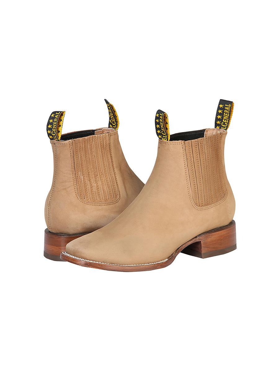 El General Square Toe Ankle Chelsea Boot - Botin Charro Cuadrado Sin Ringle - Nobuck Sand 126194