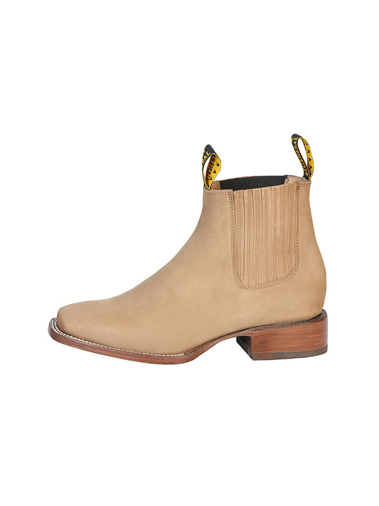 El General Square Toe Ankle Chelsea Boot - Botin Charro Cuadrado - Nobuck Light Brown 126200
