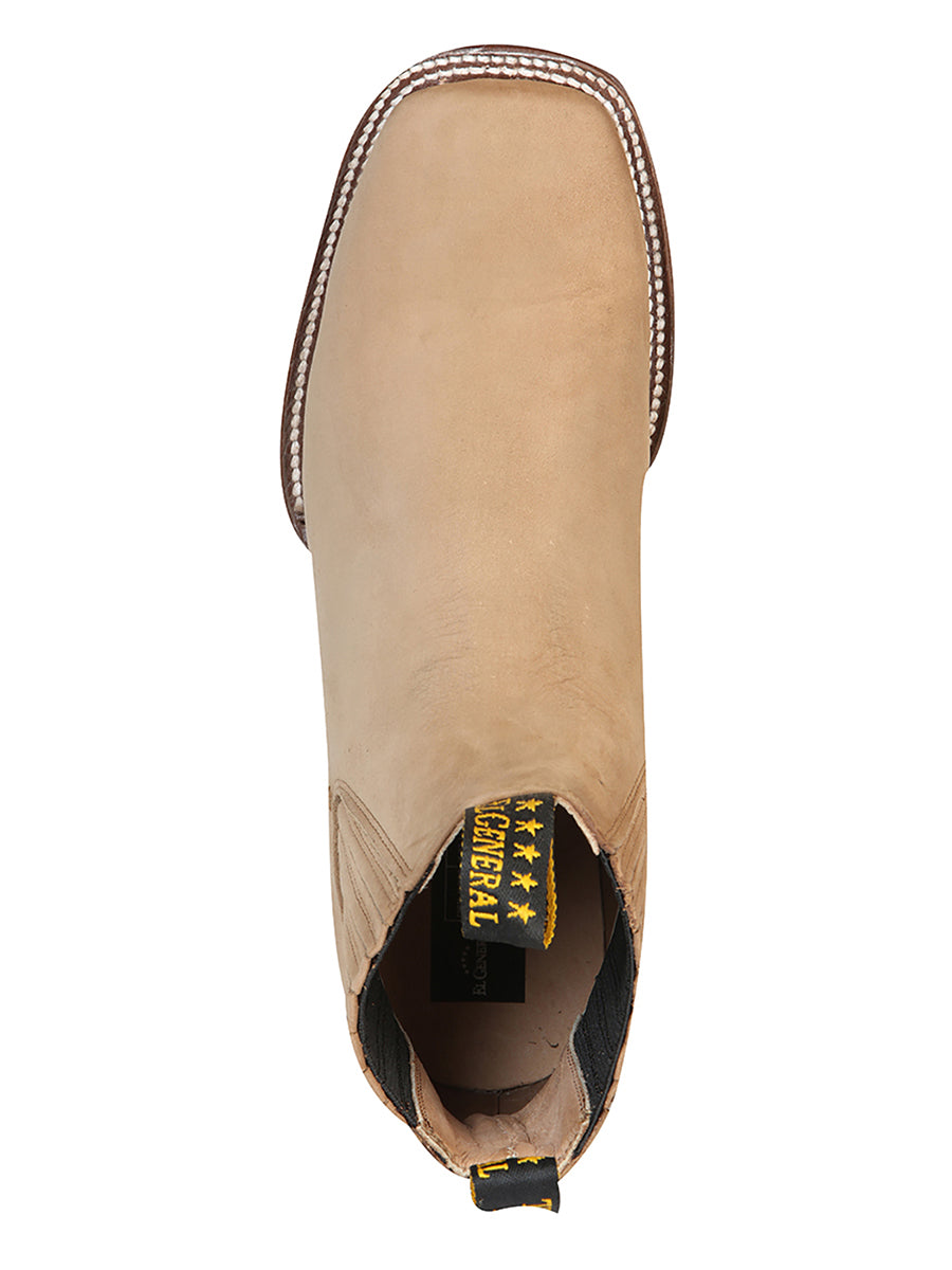 El General Square Toe Ankle Chelsea Boot - Botin Charro Cuadrado - Nobuck Light Brown 126200