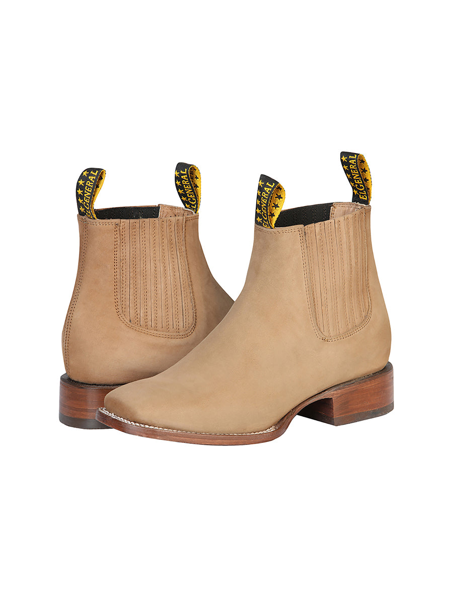 El General Square Toe Ankle Chelsea Boot - Botin Charro Cuadrado - Nobuck Light Brown 126200