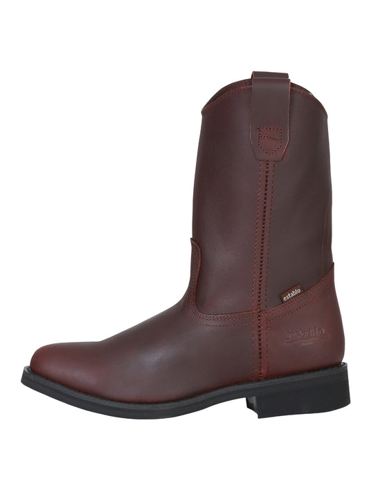 Establo Men's Work Cowboy Boot - Leather Grasso - Waterproof- Shedron -Dark Brown 316