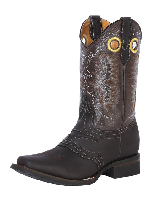 El General Men's Narrow Square Toe Cowboy Boot - Crazy Dark Brown Bull 33311