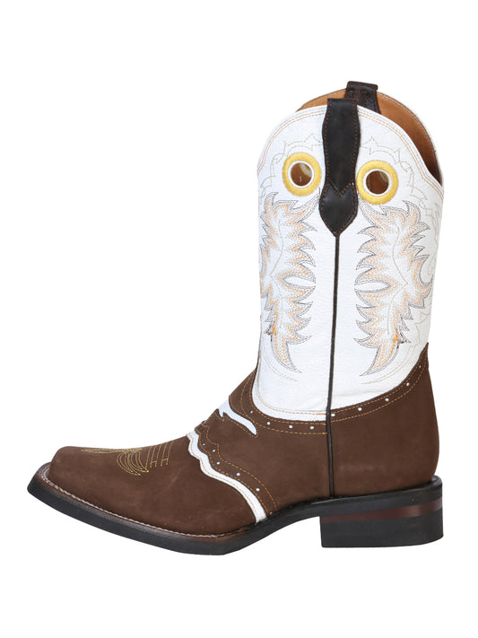 El General Men's Narrow Square Toe Boot - Nubuck Dark Brown Bull 33313