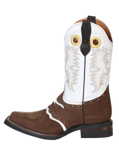 El General Men's Narrow Square Toe Boot - Nubuck Dark Brown Bull 33313