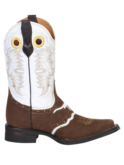 El General Men's Narrow Square Toe Boot - Nubuck Dark Brown Bull 33313