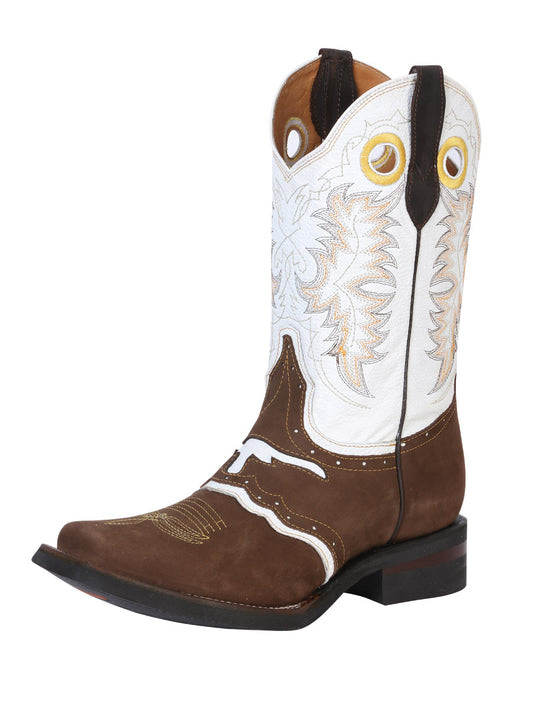 El General Men's Narrow Square Toe Boot - Nubuck Dark Brown Bull 33313