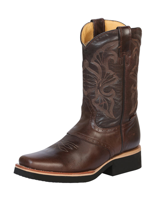 Establo Men’s Narrow Square Toe Cowboy Work Boot - Rustic Leather in Brown Dallas 33557