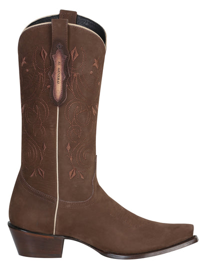 El General Women's Snip Toe Cowboy Boot - Nubuck Camel 34513