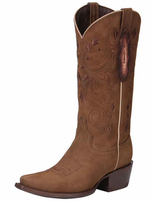 El General Women's Snip Toe Cowboy Boot - Nubuck Camel 34513
