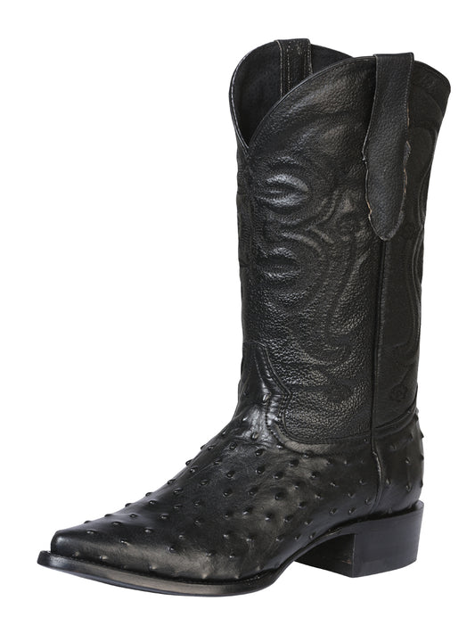 El Señor de los Cielos x El General Men’s Cowboy Boots - Black Ostrich Print 40836