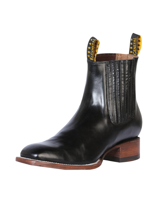 El General Men's Narrow Square Ankle Boots Botin - Leather Privo Black 41497