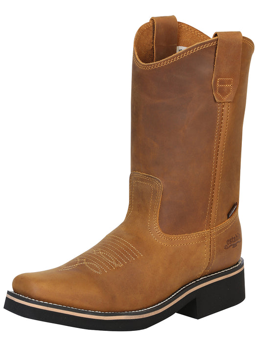 Establo Men’s Square Toe Work Boot - Crazy Leather in Mango 41530