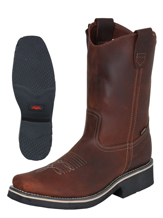Establo Men’s Square Toe Work Boot - Crazy Leather in Brown 41531
