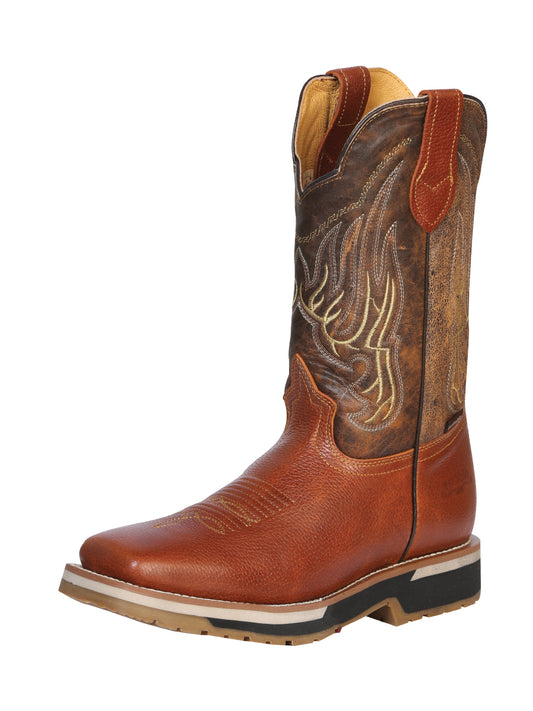 Establo Men’s Square Toe Cowboy Work Boot - Bovine Grizzly Leather in Honey 41540