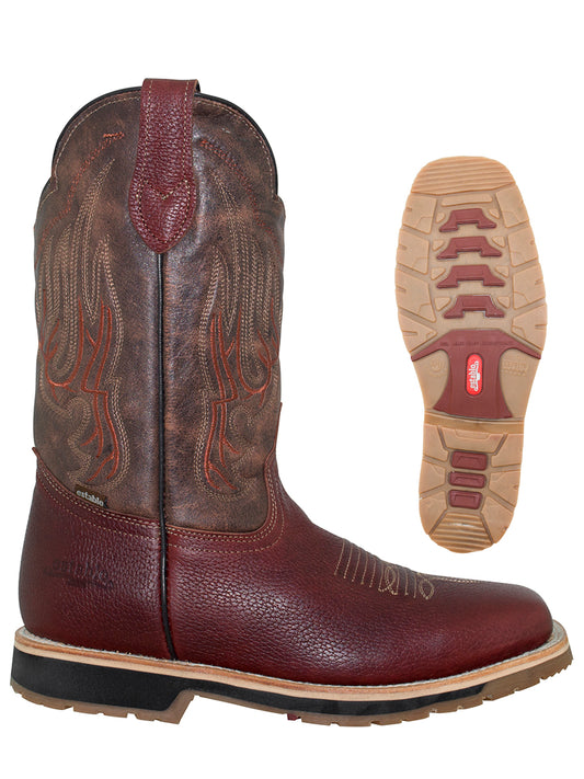 Establo Men’s Square Toe Cowboy Work Boot - Bovine Grizzly Leather in Shedron 41541