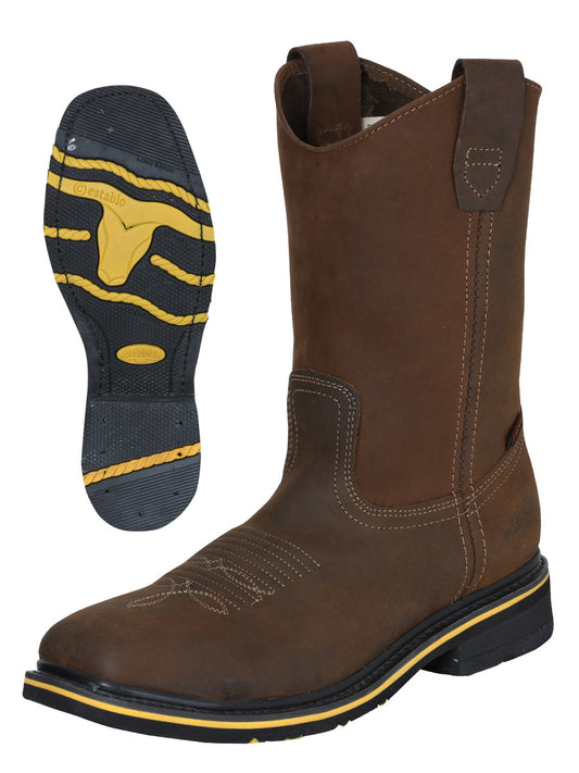 Establo Men’s Square Steel Toe Cowboy Work Boot - Crazy Leather Tan  41544