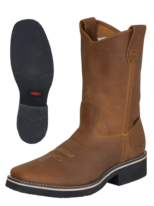 Establo Men’s Square Toe Cowboy Work Boot - Crazy Horse Leather Mango 41549