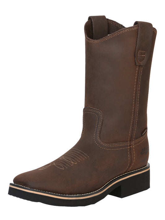 Establo Men’s Rodeo Work Cowboy Boot - Crazy Leather in Tan Dark Brown 41550