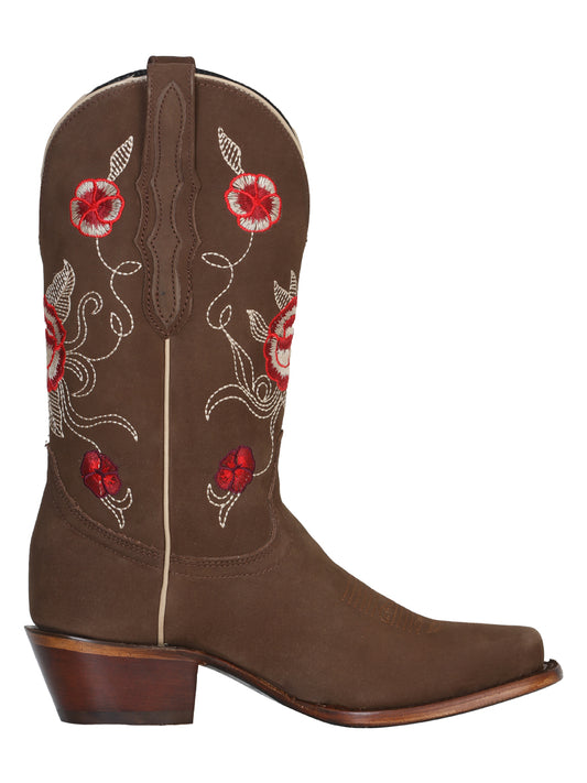 El General Women's Square Toe Cowboy Boot - Nubuck Camel 41784