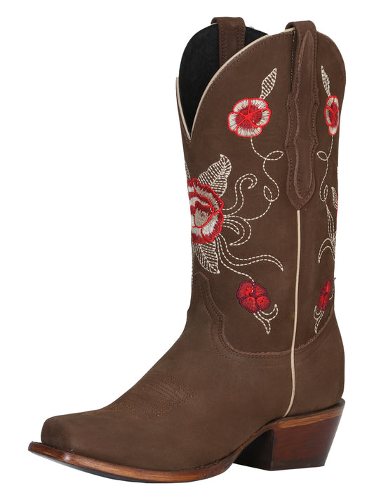 El General Women's Square Toe Cowboy Boot - Nubuck Camel 41784