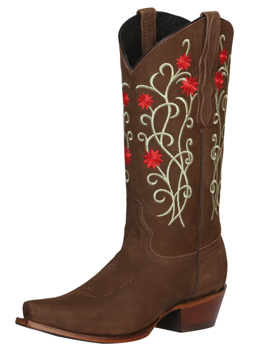El General Women's Snip Toe Cowboy Boot - Nubuck Brown 41789