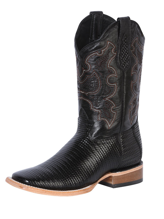 El General Men’s Square Toe Cowboy Boot - Black Lizard Print 41790