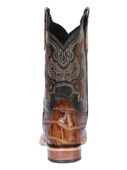 El General Men's Square Toe Cowboy Boot - Brown Caiman Print 41794