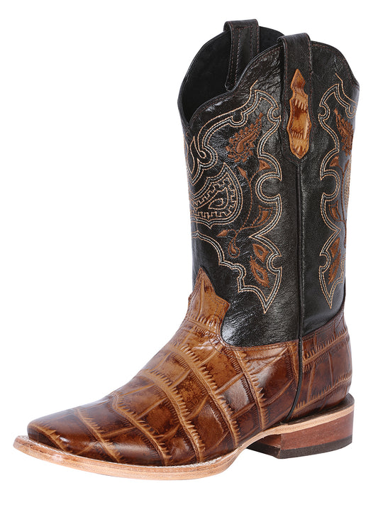 El General Men's Square Toe Cowboy Boot - Brown Caiman Print 41794